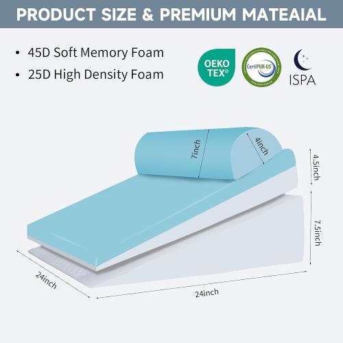 Bed Wedge Pillow for Sleeping, 3 Pcs Adjustable Height 4.5&7.5&12 Inch Triangle Pillow Wedge for Post Surgery, Acid Reflux, Snoring, Legs Pain Relief