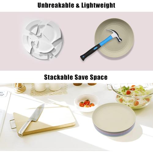 JSYMJSY Wheat Straw Deep Plate, 9 Unbreakable Reusable Plastic Plate Set of 6, Thicker & Lightweight for Kitchen | Party | Camping | Picnic | RV, Dishwasher Safe, Multicolor