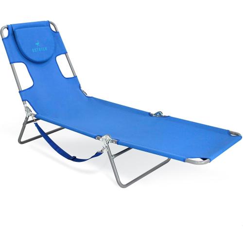Ostrich Beach Lounge Chair, Folding & Reclining Outdoor Chaise Lounger, Blue - Portable Adjustable Recliner Chair for Lawn, Pool, Patio, Garden, and Yard