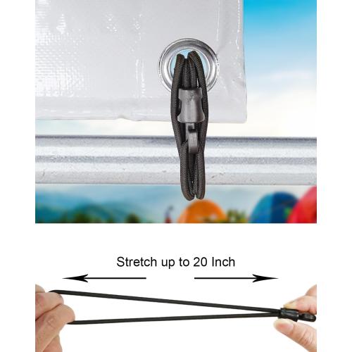 Small Black Bungee Cords with Hooks, 25 Pcs, 10 Inch, Latex Rubber, Heavy Duty, Sunproof, Waterproof, Elastic, Suitable for Tarpaulins, Tents, Canopy and Fixings