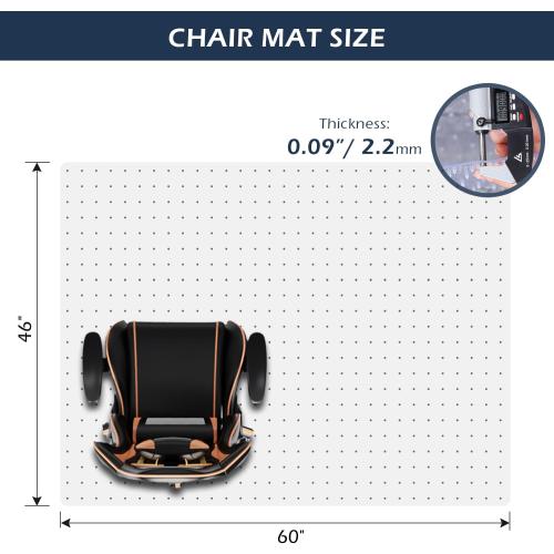 Chair Mat for Carpet, SALLOUS 46 x 60 Office Chair Mat for Carpeted Floors, Heavy Duty Vinyl Floor Mat with Grips, Floor Protector Computer Desk Mat for Home Office (Clear, Rectangular)