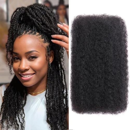 Afro Kinkys Bulk Human Hair for Dreadlocks Extensions and Locs Repair 1 Pack 50 Gram Natural Black Color Afro Kinky Curly Human Hair Bulk for Twist (Black, 14 Inch)