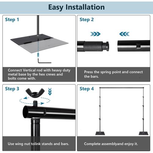 Heavy Duty Backdrop Stand Pipe and Drape Photography Backdrop Stand Kit Adjustable Photo Background Stand 10ft x 10ft with Metal Base, 4 Clamps,Carrying Bag for Photography Video Studio