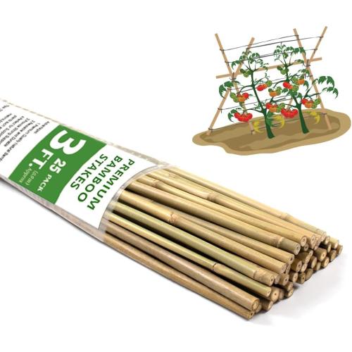 Bamboo Stakes,3FT Natural Bamboo Garden Stakes,BOVITRO 25Pcs Plant Stakes,Bamboo Sticks for Tomato,Beans,Vegetable and Climbing Plants