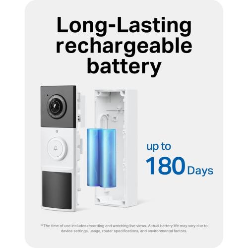 Tapo 2K Wireless Smart Video Doorbell w/Chime, 160° Ultra-Wide View, D210