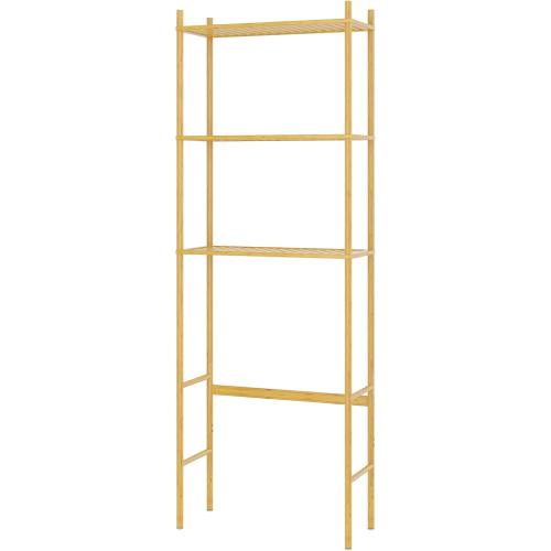 3 Tier Over The Toilet Organizer Rack Bamboo, Freestanding Bathroom Toilet Storage Shelf, Space Saving and Easy to Install, Adjustable Feet, Adjustable Bottom Rod