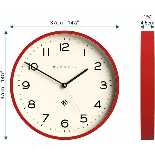 NEWGATE® Number Three Echo Wall Clock | Modern Round Clock | 37cm | Red | Easy to Read Numbers | Ideal for Kitchen, Living Room or Office