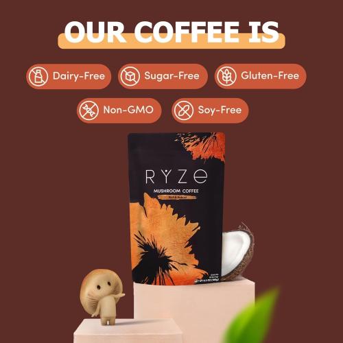 RYZE SUPERFOODS Mushroom Dark Roast Coffee Starter Kit, Instant Coffee with 6 Adaptogenic Mushrooms and Better Energy, Focus, Digestion, Immunity with Lions Mane & Turkey Tail. Pack of 2