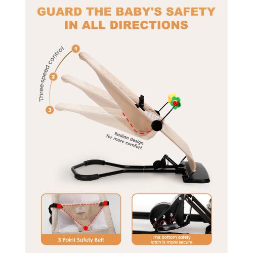 Bouncer Seat for Babies 0-12 Months, Baby Bouncer forBreathable and Comfortable Cushion, Three HeightAdjustments, Baby Rocker Portable Folding andDetachable, Ergonomic Baby Seat
