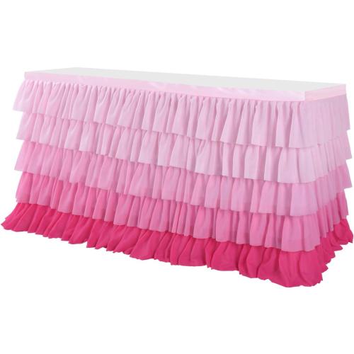 Pink Table Skirt Tutu Ruffled Tablecloth for Rectangle Table 6ft Baby Shower Gradient Pink Girls Birthday Party Unicorn Home Decor