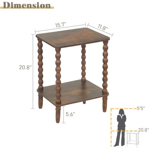 Fultyle Side Table, Small End Table with Storage Shelf, 2-Tier Small Coffee Tables Living Room for Bedroom, Narrow Spaces (Rustic Brown)