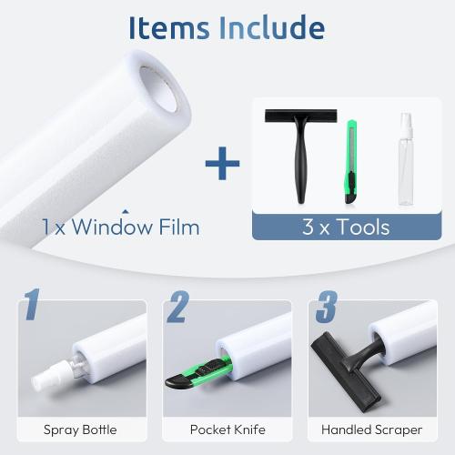 rabbitgoo Window Privacy Film with Tools, Pure, 17.5 x 78.7