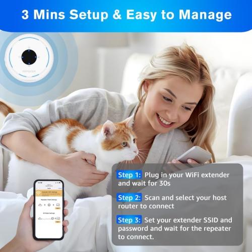 WiFi Extender WiFi Booster, Cover up to 4500 Sq.ft & 30 Devices, WiFi Range Extenders Signal Booster for Home, Wireless Internet Signal Amplifier with Ethernet Port, WiFi Repeater Easy Setup