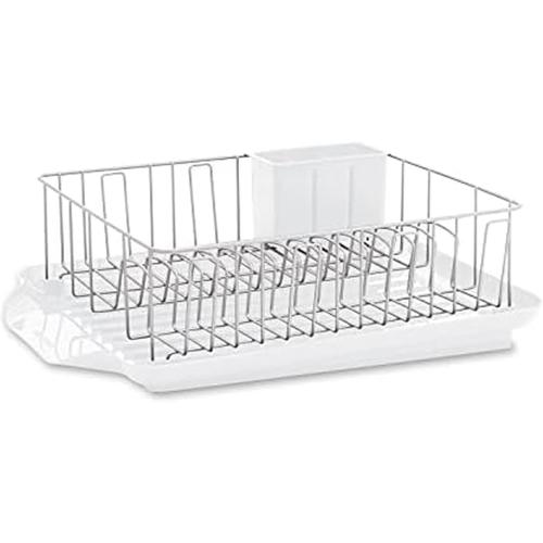 Farberware Classic Large Rust Resistant Full Dishrack with Removable 3 Compartment Flatware Caddy, Andlged Drain Board, 3-Piece, Grey