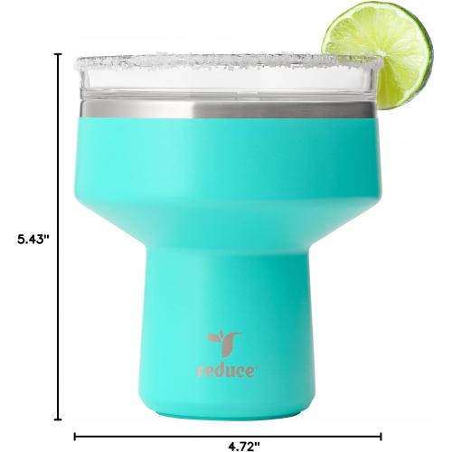 REDUCE Saltini 16oz Margarita Tumbler - Insulated Cocktail Glass with Lid | 360 sippable martini glass alternative,keeps drinks cold for 10 hours,Ocean Breeze,saltable splash-proof lid,cocktail tumbler