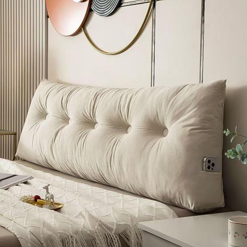 White Triangular Wedge Headboard Pillows Twin XL Dorm Headboard Long Backrest Positioning Support Reading Bolster Pillow Side Pockets Wedge Pillow College Dorm Room Essentials Bed Bedroom Decor White
