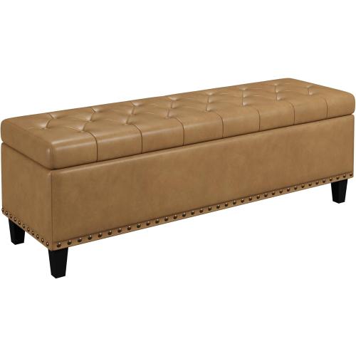 Size 51 Color brown Storage Ottoman Bench,51-Inch Large Storage Bench for Bedroom End of Bed, 30 Gallons Faux Leather Ottoman with Storage for Bedroom, Living Room, Entryway, Hallway,Camel