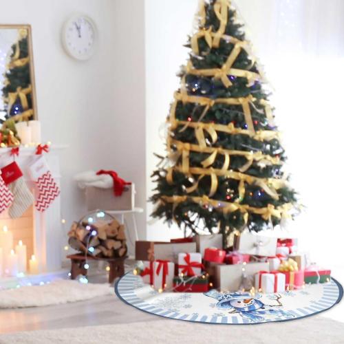 Let It Snow Snowman Christmas Tree Skirt 36 Inches, Blue Snowflake Tree Skirt, Winter Xmas Tree Mat for Home Party Holiday Indoor Outdoor Decorations (Blue, 36in)