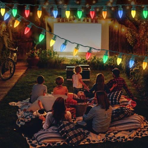 Set of 50 Size 24 ft LED C7 Christmas Lights,24Ft C7 Christmas Lights Battery Operated String Lights Remote Timer 8 Lighting Modes for Indoor Outdoor Xmas Tree Garden Patio Party Christma Decorations
