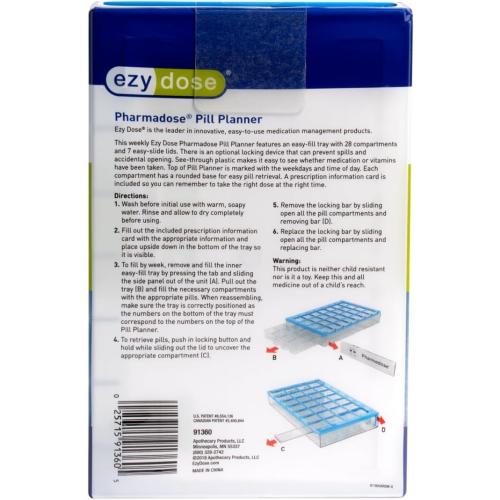 Pill Organizer Weekly (7-Day), Medicine Planner, Vitamin Case/Box, Medium Compartments with Easy Fill Tray, 4 Times a Day, Easy to Use Containers, Clear Lids, Green, BPA Free