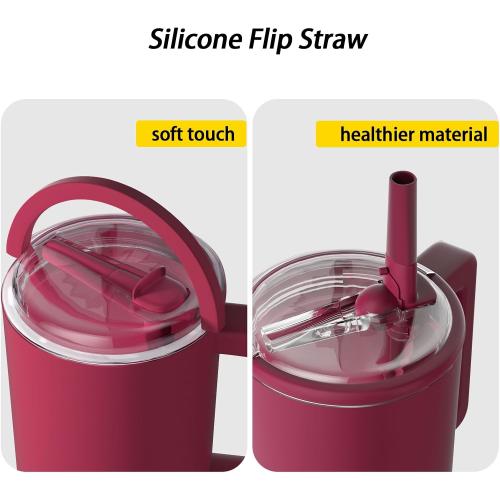 40 oz Tumbler with Flip Straw&LeakProof Lid|Built-in Straw&Handle|Stainless Steel&Rubber Base|Water Bottle Insulated Cup Travel Mug|BPA Free|Cranberry