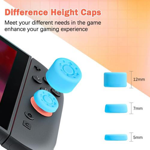 DLseego 6PCS Thumb Grips Designed for Nintendo Switch 2 2025, Soft Silicone Joycon Analog Controller Protective Anti-Slip Cover Button Joycon Joystick Caps Covers, 3 Heights, Wheel - Blue Orange