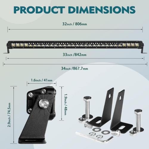 42 Inch LED Light Bar Single Row Flood & SpotBeam Combo 40000LM Off Road LED Light Bar Driving Light for Pickup SUV ATV UTV Truck Roof Bumper