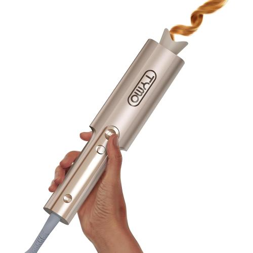 TYMO CurlPro Plus Automatic Rotating Curling Iron - Upgraded Long Barrel Curling Wand for Beach Waves & Long Hair, Ceramic Hair Curler for Women, Anti-Scald, 600M Ionic, Dual Voltage, Gold, 1 Inch