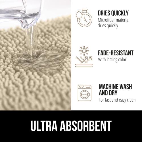 GORILLA GRIP Bath Rug Mat, Thick Soft Absorbent Chenille, Quick Dry Microfiber Mats, Rubber Backing Washable Shower Floor Rugs, US Designed Bathroom Bathmat Home Decor Accessories, 24x17, Sand