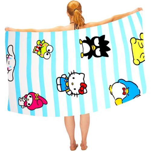 SANRIO Hello Kitty Beach Towel Set - Bundle with Microfiber Pool Towel, Stickers, More | Hello Kitty Beach Set (Blue)