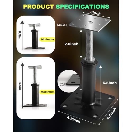 4 Pack House Floor Jacks, Adjustable Jack Post for Leveling, 6.5-8.5 Height Telescoping Screw Jacks, Heavy Duty Support for Basement, Floor Joist, Beam & Foundation Repair, Temporary Support,Black