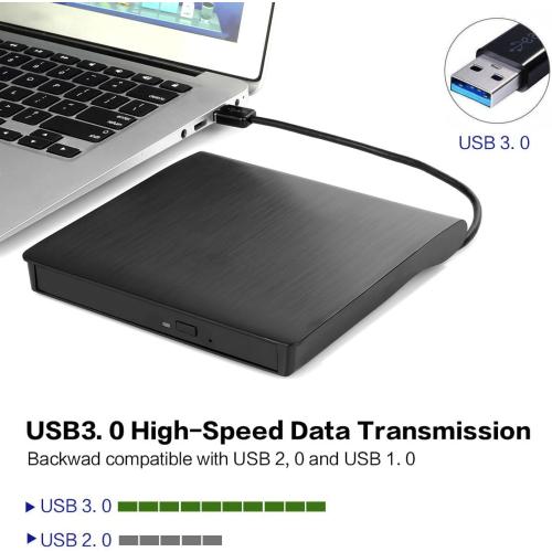 intendvision External CD DVD Drive USB 3.0 Portable Fits for DVD-R DVD-RW DVD R DVD RW DVD-ROM Super Speed Data Transfer Black for PC Laptop Computer Windows 11/10/8/7
