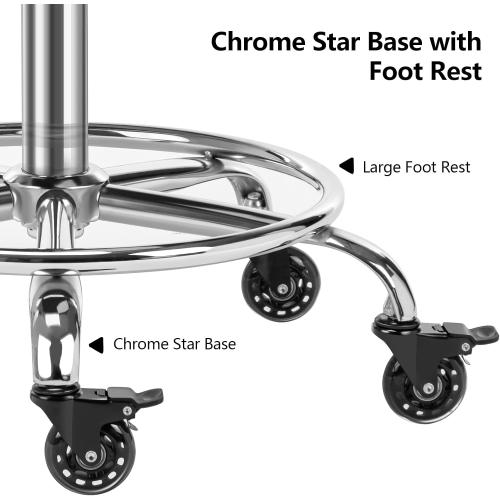 Lockable Stool with Back and Foot Rest Ergonomic Rolling Hydraulic Adjustable Stool for Doctor Esthetician Artist Home Small Office Desk (Black, 19.5''-24.5'')