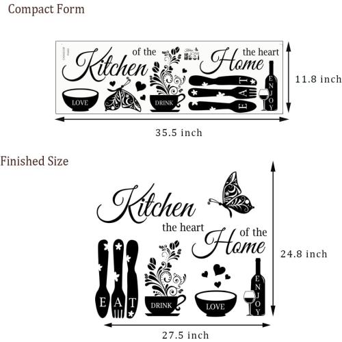 Kitchen Wall Stickers - The Heart of The Home Quotes Decals, Vinyl Wall Sign Art Decor for Dining Room and Living Room