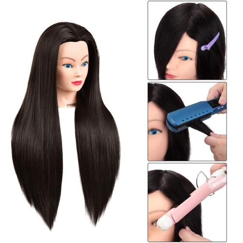 Morris 28Inch Mannequin Head With Synthetic Fiber Hair Styling Training Manikin Cosmetology Doll Head With Clamp Stand (Black)