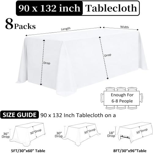 Pack of White Table Cloths Rectangular Tablecloths for 6 Foot Rectangle Tables, Wrinkle Resistant White Tablecloth Washable Polyester Fabric Table Covers for Party Wedding Banquet