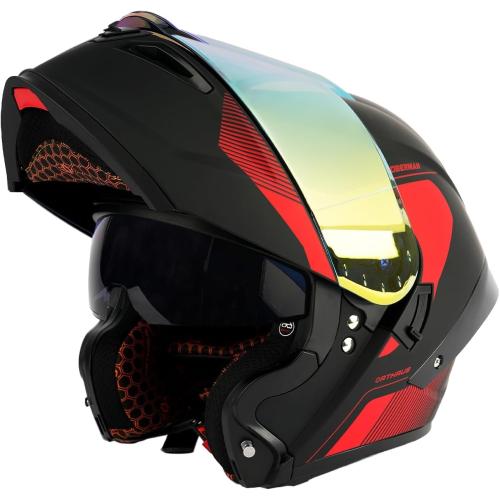 Modular LED DOT Adult Motorcycle Helmet for Street Bike (Red, XL) | 180 Degree Flip Up, Quick Release Visor Sun Shield, 3 Lighting Modes, ABS Shell, Bluetooth Ready