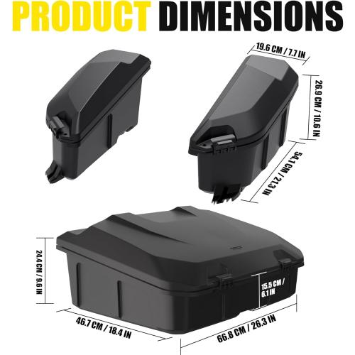 3PCS Cargo Storage Boxes for Can-Am Maverick R, 13.5L*2 & 96L Large Poly Waterproof Rear Bed Side Tool Box for Can Am Maverick R MAX X RS 2024  Accessories, Replace #715007182, 715007372