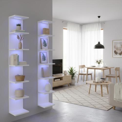 7 Tier Wall Shelves with RGB Light, Lack Wall Shelf Unit, Vertical Shelf with Remonte Control,White Shelves