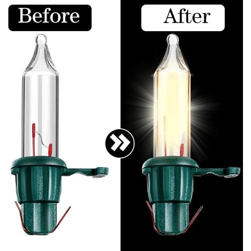 500 Pieces Christmas Replacement Bulbs Christmas Mini Light Bulbs 2.5 V 0.425 Watt 0.17 Ampere Replacement for String Lights Outdoor Decorations Supplies(Green Base, Warm White)