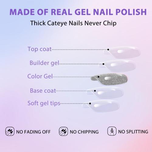 KQueenest Baby Pink Cat Eye Press on Nails Short, 30 Pcs Acrylic Press on Nails Square, Sparkly Glitter Black Fake Nails Press on Short, Reusable Soft Gel Glue on Nails for Women, Gothic Design