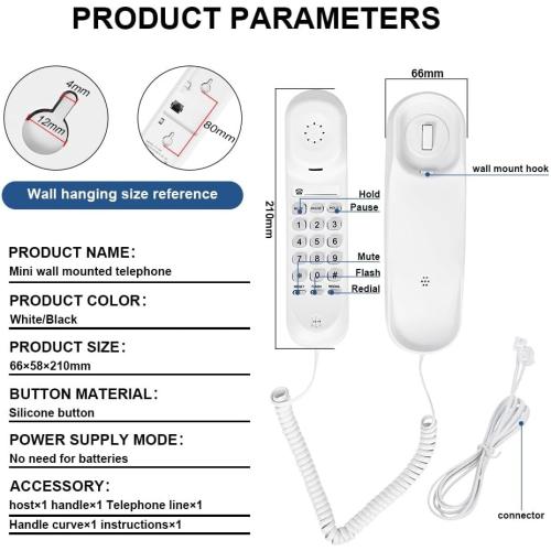White OF-990 Slimline Wall-Mountable Basic Corded Telephone No AC Power Required