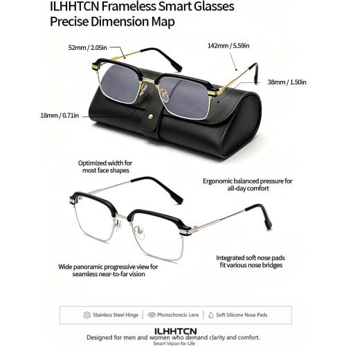 Frameless Smart Zoom Reading Glasses for Men & Women, Auto Focus Distance Near Progressive Multi-focus HD Vision