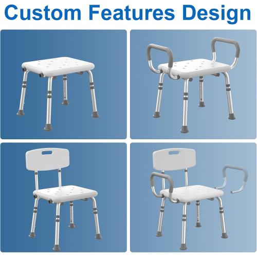 HOMLAND Shower Chair for Inside Shower with Arms and Back, 500 lbs Heavy Duty Shower Seat for Bathtub, Height Adjustable Safety Bath Seat for Elderly, Adults, Handicap and Disabled, White