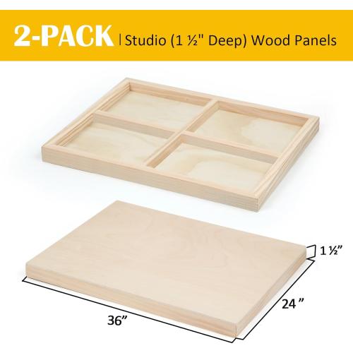 Falling in Art 2 Pack Unfinished Wooden Canvas Panels, 24x36 Gallery Birch Wood Panels Kit, 1 1/2 Deep Art Cradle Boards for Acrylic Painting, Pouring and Burning