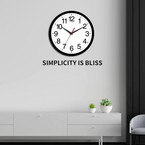 Rohioue Wall Clock Modern 8 Inch Battery Operated Silent Non Ticking Small Analog Clock for Living Room Office Home Bedroom Kitchen Bathroom(Black)