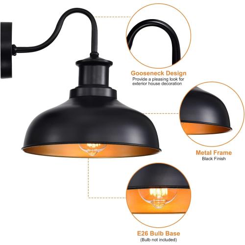 Outdoor Gooseneck Barn Light Outdoor Wall Sconce Farmhouse Rustic Exterior Wall Mount Lights Vintage Outside Lighting Fixture Industrial Black Lantern for Porch Entryway Garage,1 Pack, RZ007 BK