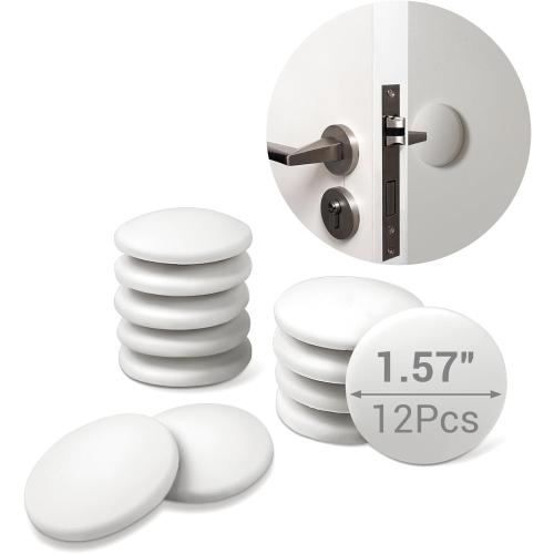 Door Stoppers - 1.57 White Door Stoppers for Wall (12 Pack), with Heavy-Duty Adhesive - Wall Protector & Shock-Absorbent Protectors from Door Knobs - Prevents Scratches on Walls & Doors