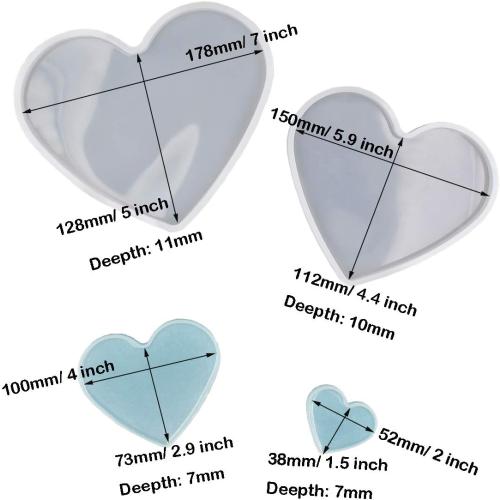 4Set Love Heart Shape Epoxy Mold - Size 18cm, 15cm, 10cm, 5.2cm DIY Resin Casting Silicone Mold (Not Deep Heart)