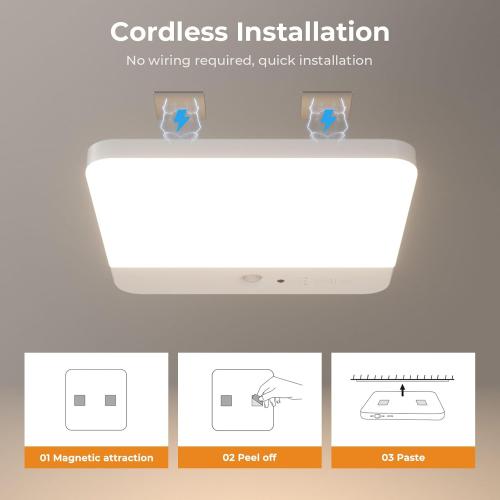 FULEN Motion Sensor Ceiling Light Fixture, Cordless Closet Light Battery Operated, Rechargeable Magnetic Mount LED Shower Light for Bathroom,Stairs,Garage,Hallway,3 Color Temperatures,Remote Control